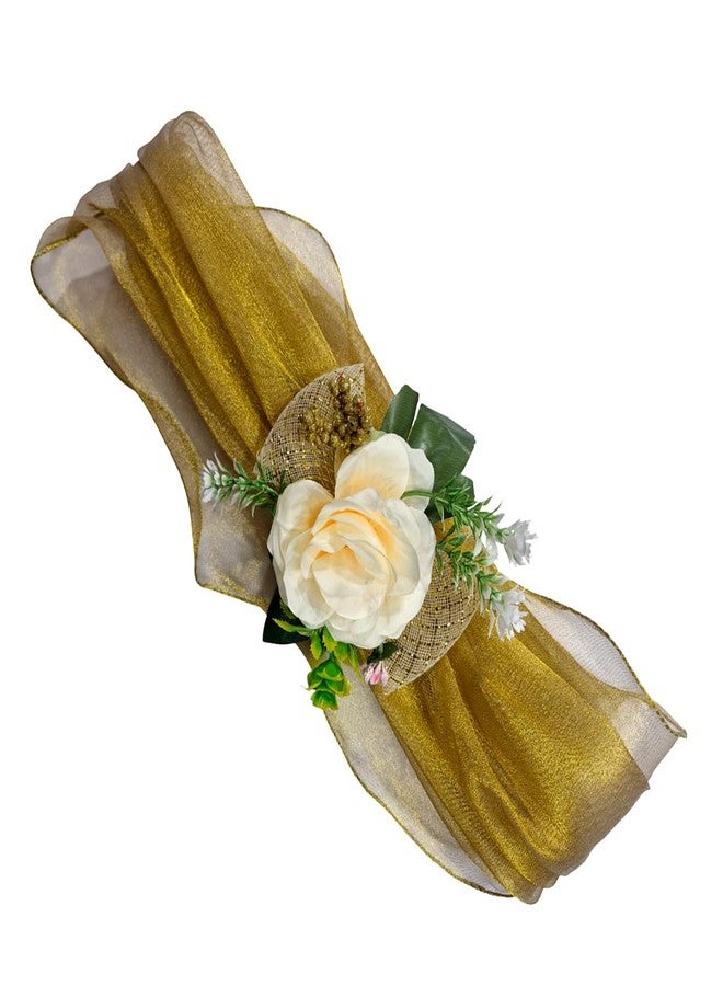 Wrapping Studio مجموعة من 4 أشرطة شبكية بطول متر واحد مزينة بزخارف زهرية صناعية لتغليف الهدايا، والديكور، وتقديم الهدايا، وتغليف جهاز العروس، وسلال الهدايا (ذهبي). - Image 4